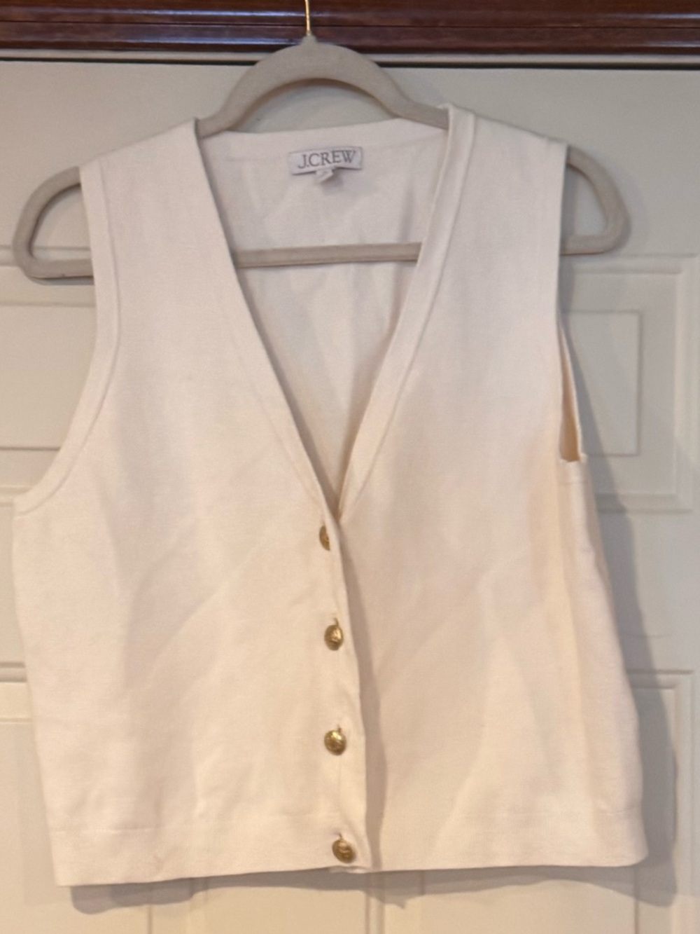 J. Crew Cream Button-Front Sweater Vest with Gold Buttons